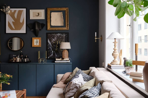 Dark Blue Accent Wall Living Room