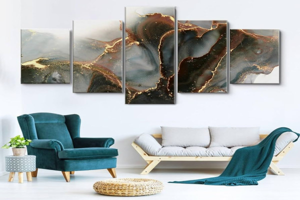 Art Prints, -Piece Canvas Pictures, -Piece Living Room Decoration, -Piece Wall Decoration, Dark Green and Golden Marble, Picture Pictures on