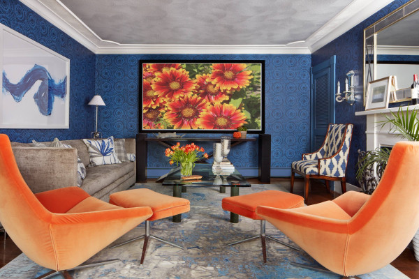 Navy And Orange Living Room