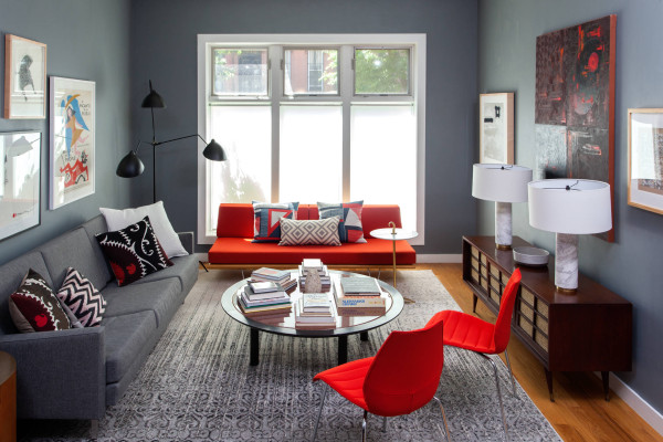 Grey And Red Living Room