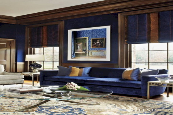 Navy Blue And Brown Living Room