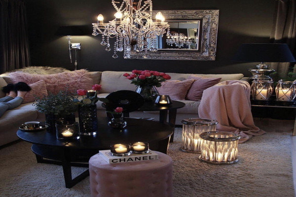 black , grey and pink living room Living room inspiration pink