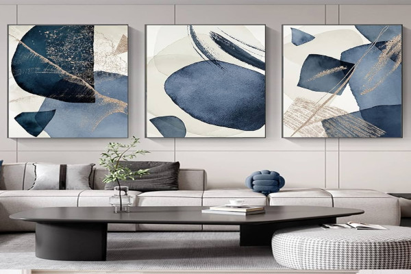 Blue Abstract Wall Art Canvas Blue and Grey Wall Pictures Modern Abstract Artwork Beige Gray and Blue Wall Decor Navy Blue Modern Art Blue Gold