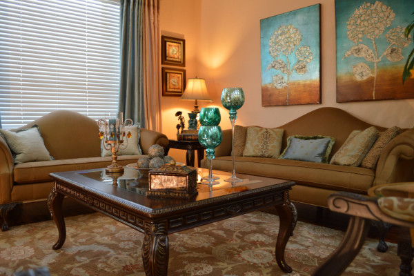 Teal And Brown Living Room