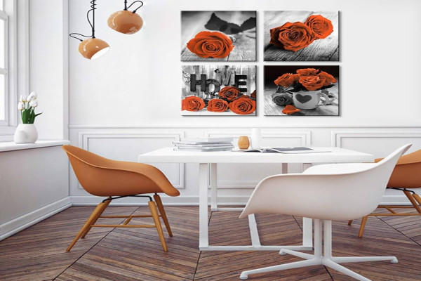 Burnt Orange Wall Art for Living Room Orange Rose Pictures Couples Bedroom Decor Black and White Grey Flower Bathroom Painting Modern Floral Canvas