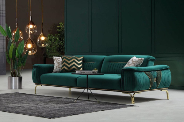 Casa Padrino Luxus Wohnzimmer Sofa mit verstellbarer Rückenlehne Grün / Gold x x H