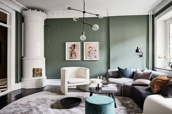 Dark Green And Grey Living Room