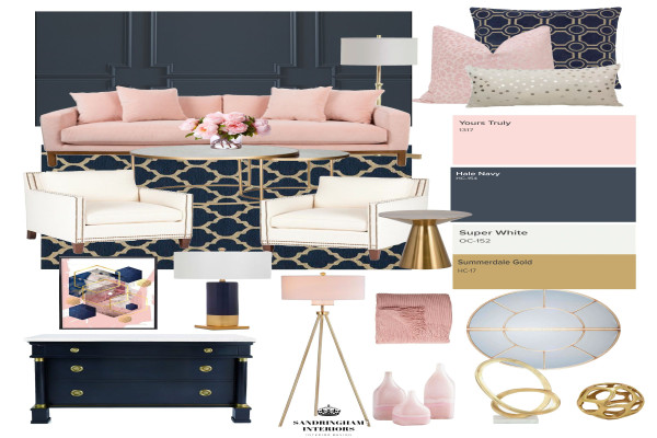 Create the Look - Glam Navy & Pink Living Room Blue and pink