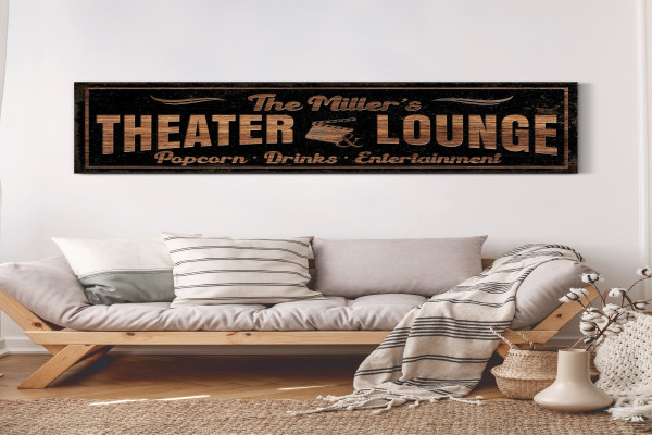 Custom Theater and Lounge Sign with Last Name Family Lounge Sign