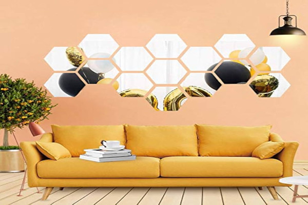 D Mirror Wall Stickers, Pieces Hexagonal Mirror Art Home Decoration Hexagonal Acrylic Mirror Wall Plate Plastic Mirror Tiles for Home Living Room