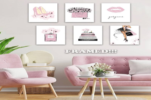 Drsoum Glam Pink Fashion Wall Decor Woman Makeup Framed Wall Art Hot Pink Girly Room Decor Beauty Room Decor Pictures Art for Office Bedroom Bathroom