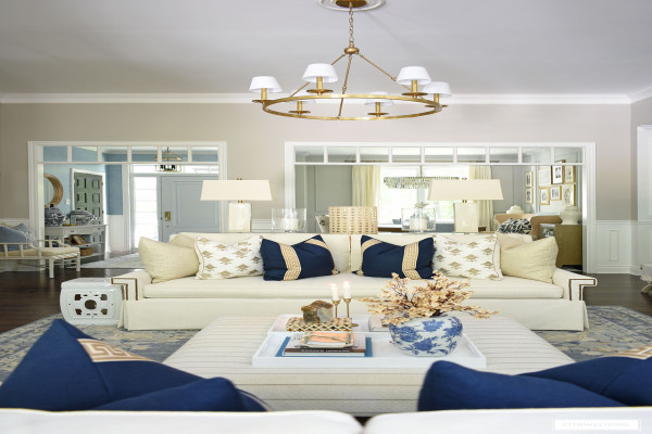 Tan And Blue Living Room