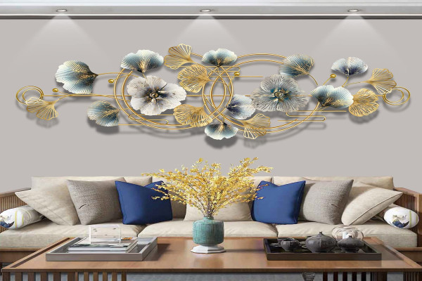 Gold Metal Wall Decor " X " Metal Wall Art Golden Leaf Wall Hanging Decor Wall Sculpture for Living Room, Office, Home Decoration