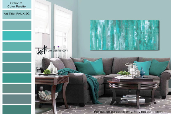 Gray green & teal wall art canvas abstract, Bedroom wall decor