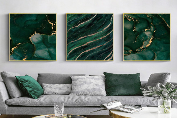 Green and Gold Abstract Marble Wall Art, Gold Foil Poster, Emerald Green Wall Decor for Living Room, Dark Green Abstract Canvas Wall Art, Luxury Green