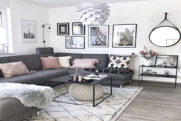 Pink And Grey Living Room