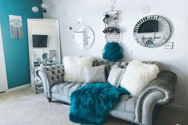 Teal And Gray Living Room