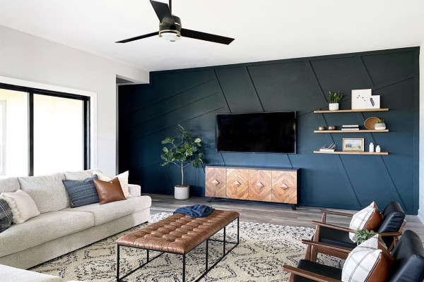 Navy Feature Wall Living Room