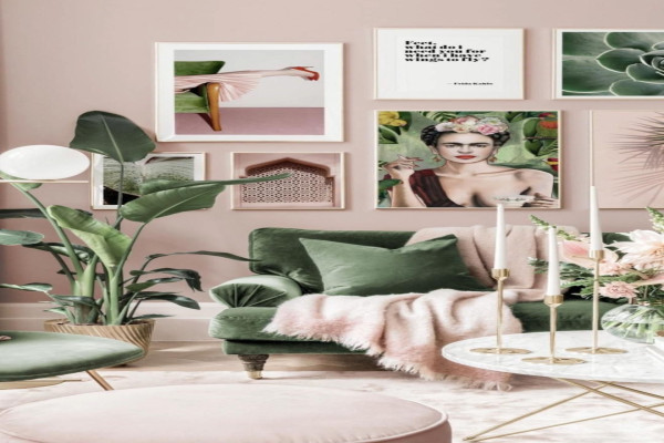 Living room & Bedroom Decor Theme Color- Green & Pink