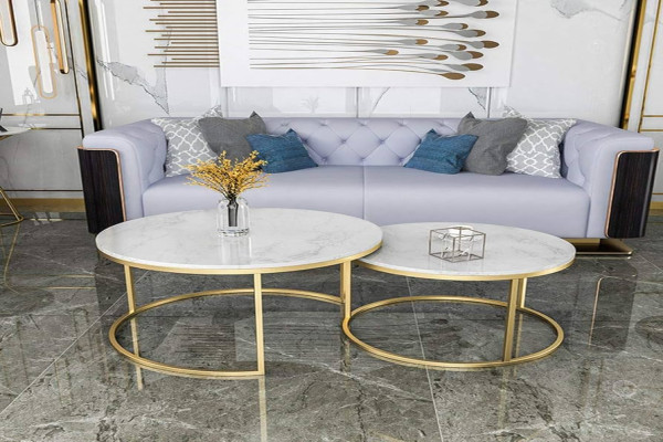 Marble Coffee Table Round Tea Table Set of Living Room Set Table