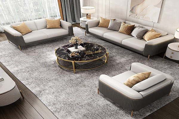 Modernes Wohnzimmer-Set in Grau und Beige, gepolstertes Sofa-Set aus Kunstleder, inklusive Kissen - Grau & Beige