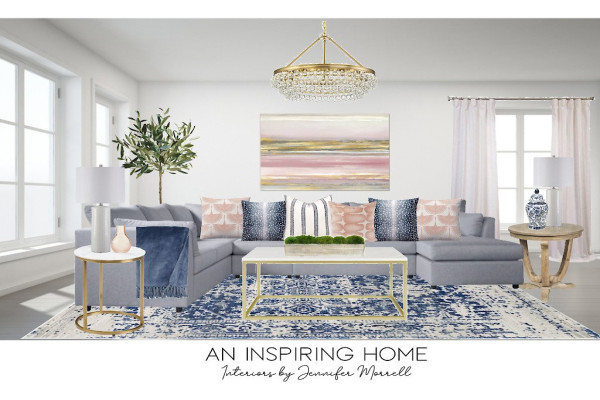 Navy and Blush Living Room Design