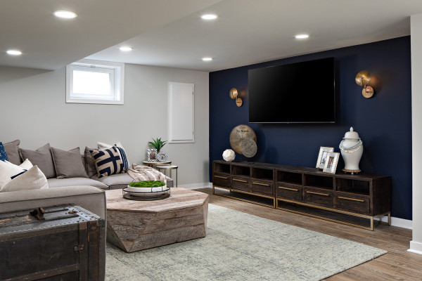 Navy Accent Wall Living Room