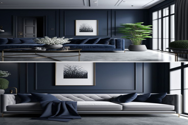 Navy Blue And Gray Living Room