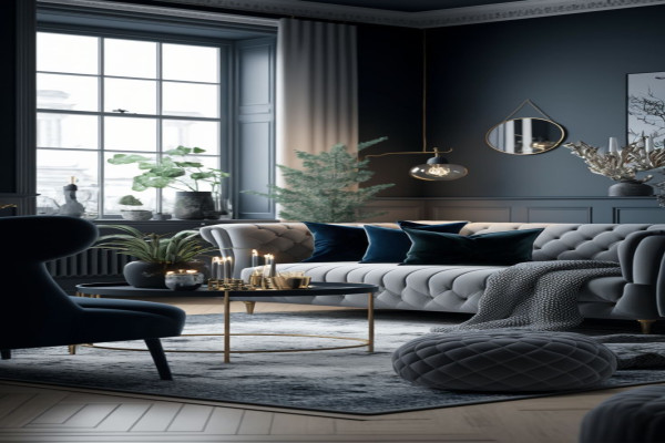 Modern Grey And Navy Living Room