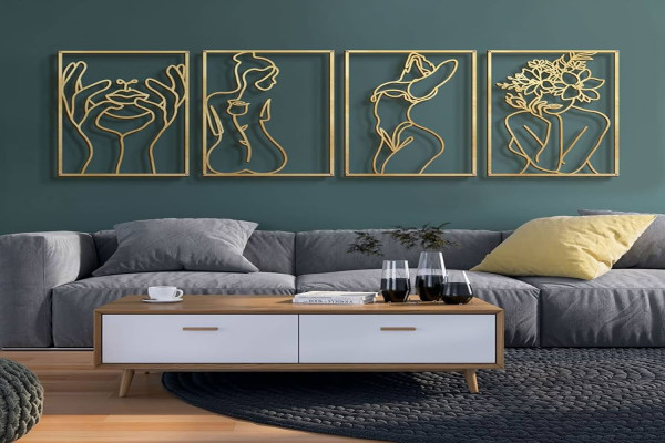 Pieces Gold Wall Art Decor Minimalist Decoration Single Row Art Wall Decor Real Metal Body Shape Woman Abstract Wall Art for Kitchen Bedroom Living