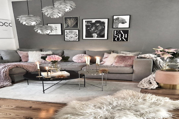 Recreate this grey and pink cozy living room decor #livingroom