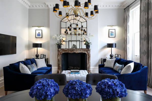 Royal Blue And Grey Living Room