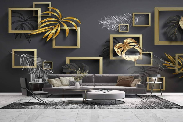 Self-Adhesive Waterproof Wallpaper Modern D Stereo Golden Tropical Plant Leaves Photo Wall Mural Living Room Bedroom D Sticker 00 x cm