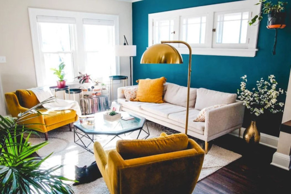 Teal Accent Wall Living Room