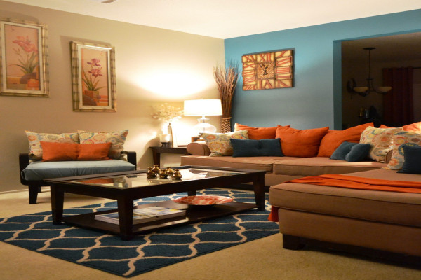 Turquoise And Brown Living Room