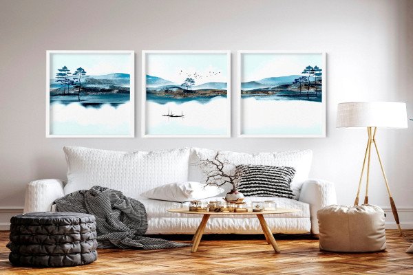 Teal wall art for living room set of wall art prints