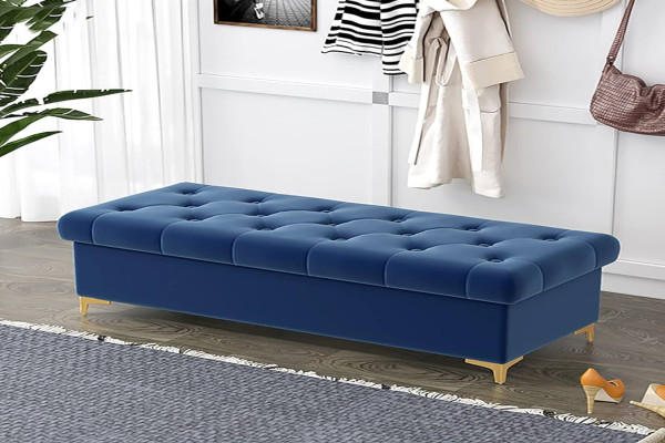 Velvet upholstered Storage Bench - Bench with Storage Space