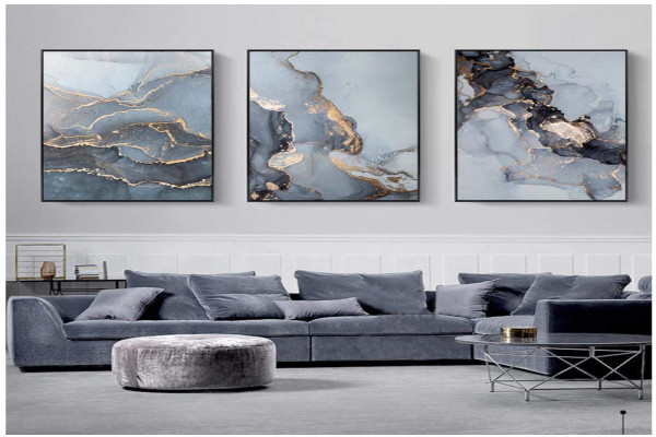 Wall Art, Modern Abstract Blue Grey Marble Texture Pictures Canvas