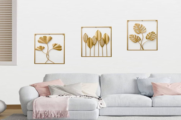 WANLIAN Gold Metal Wall Decor Set of Metal Leaves Wall Hanging Decor Gold Wall Art Decor Wall Sculpture, Metal Wall Art for Living Room Bedroom Home