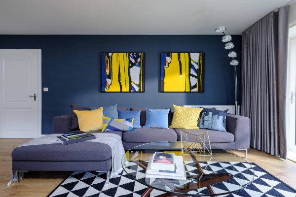 Grey Blue And Yellow Living Room