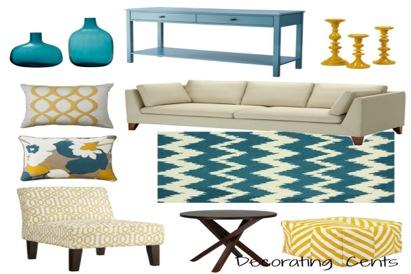 Teal And Yellow Living Room