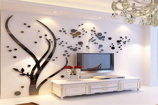 ZZLLFF Modern Tree Mirror Crystal Acrylic Wall Sticker Living Room