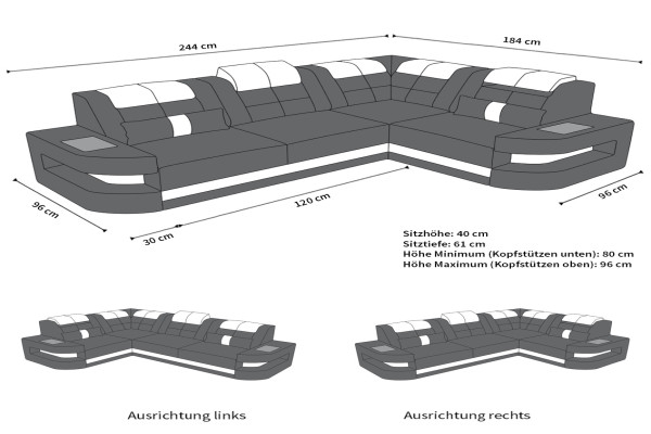 Mini Sofa Como mit Stoffbezug Couch mit LED