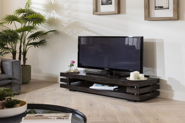 Quatropi Small TV Stand cm Dark Brown Smoked Oak Gloss - AV Shelf,