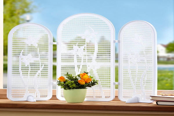 Unbekannt Mini Privacy Screen Flowers, Privacy Screen with Grid Pattern and Flowers, Room Divider Design Element, Plastic, x cm