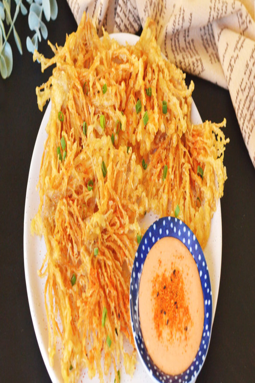 Crispy Enoki Mushrooms with Spicy Mayo Dip