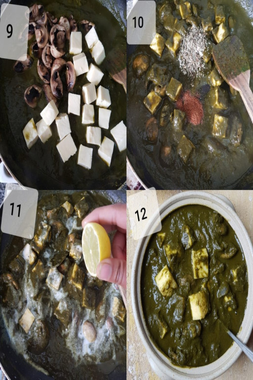 Healthy Mushroom Palak Paneer-Spinach with Indian Cottage Cheese