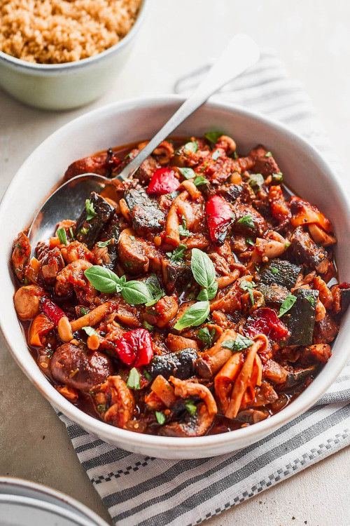 Mushroom Ratatouille with Quinoa - Forkful of Plants